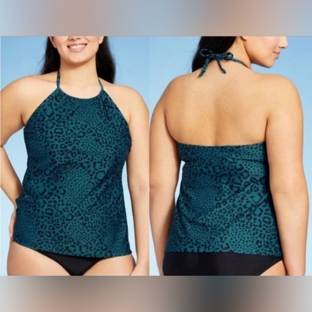 Kona Sol Teal Leopard Print Bikini Top
